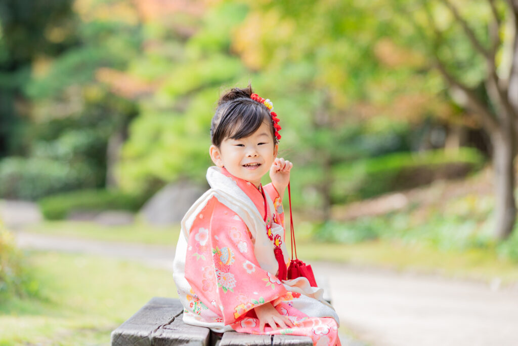 見浜園での3歳女の子七五三の撮影